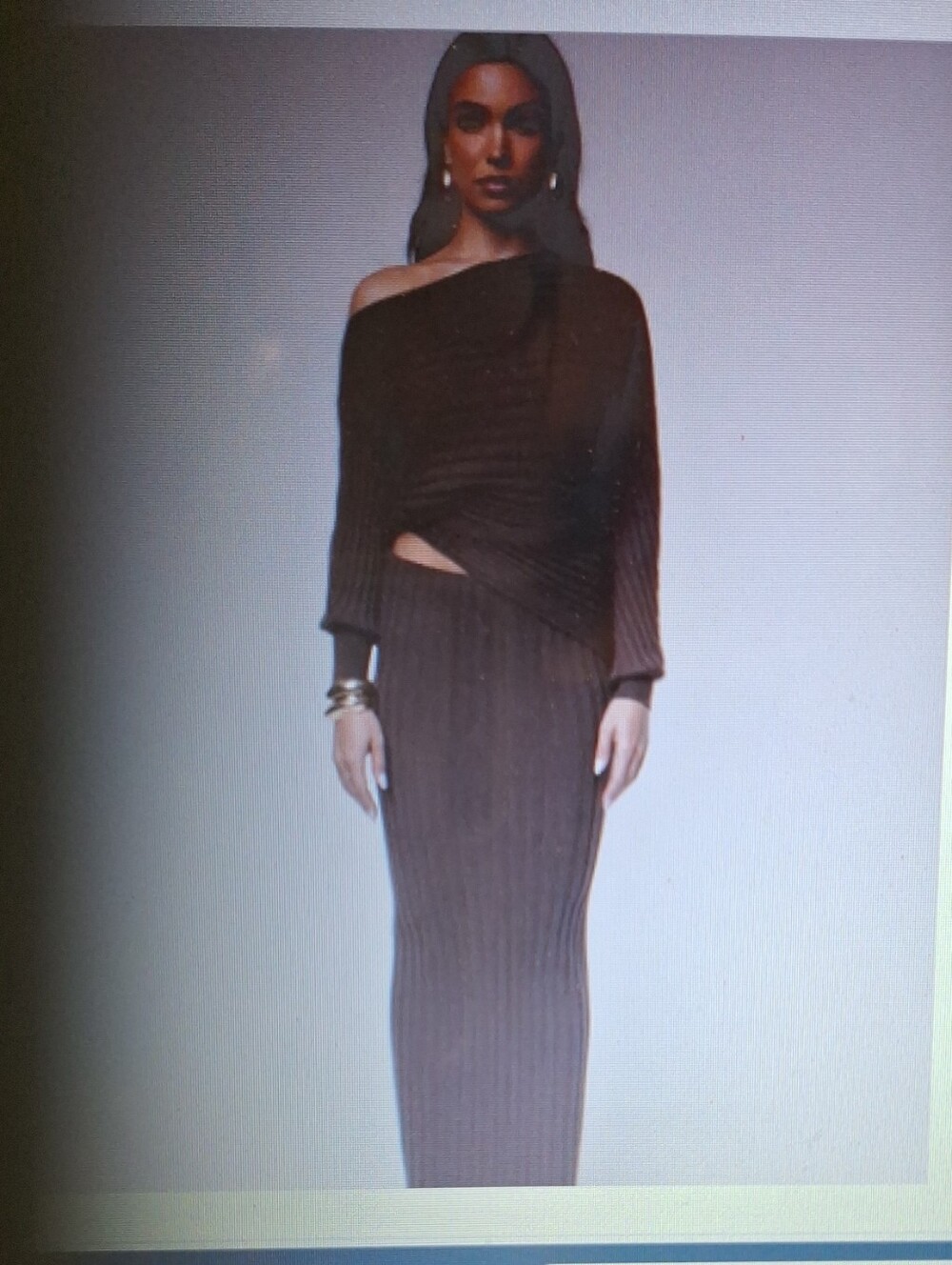 Jluxlabel Ribbed One-Shoulder Knit  Top And Skirt  Brown